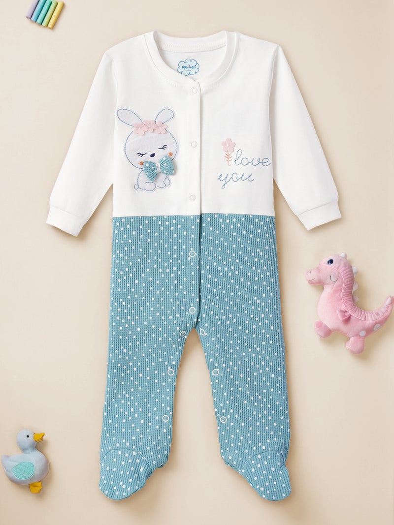 Nautinati Baby Girls' Cotton All-over Polka Printed Sleepsuit with Snap Buttons - Image 1